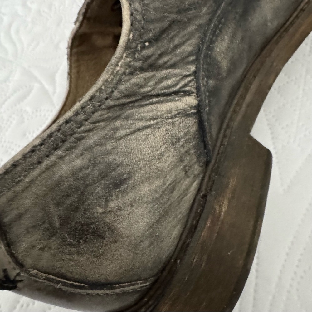 John Fluevog Grant Leather Derby Shoes Washed Black Distressed Finish Size 11 - Picture 13 of 15